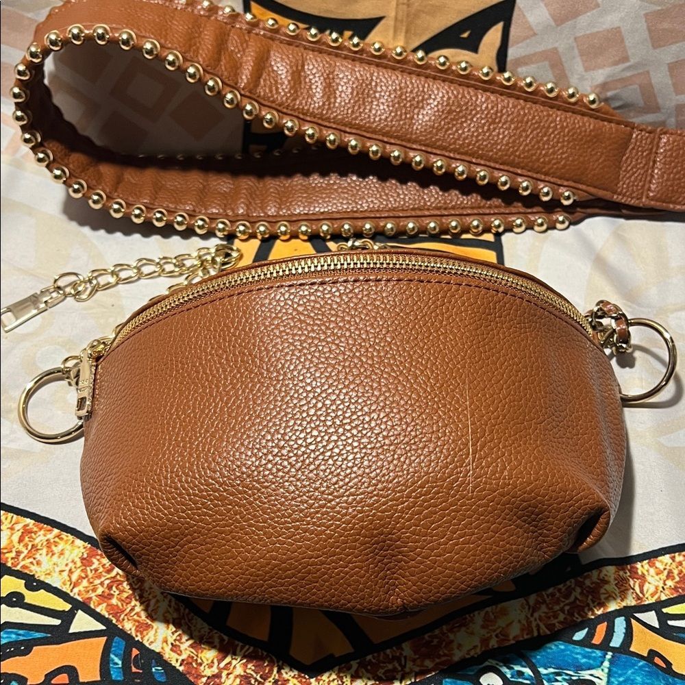 Steve Madden Tan Faux Leather Studded Travel Bag